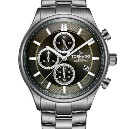 Swiss luxury watch with stainless steel band