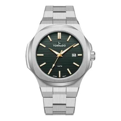 Swiss luxury watch with stainless steel band