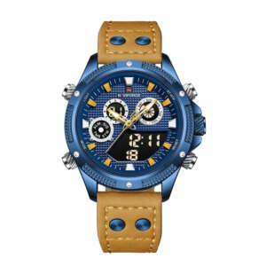 NAVIFORCE 9224 Men's Digital & Analog Waterproof Chronograph Sports Leather Strap Wristwatch.