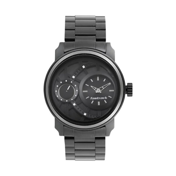 FASTRACK NN3147KM01 MINERAL COCKTAIL ANALOG STAINLESS STEEL BLACK DIAL WATCH